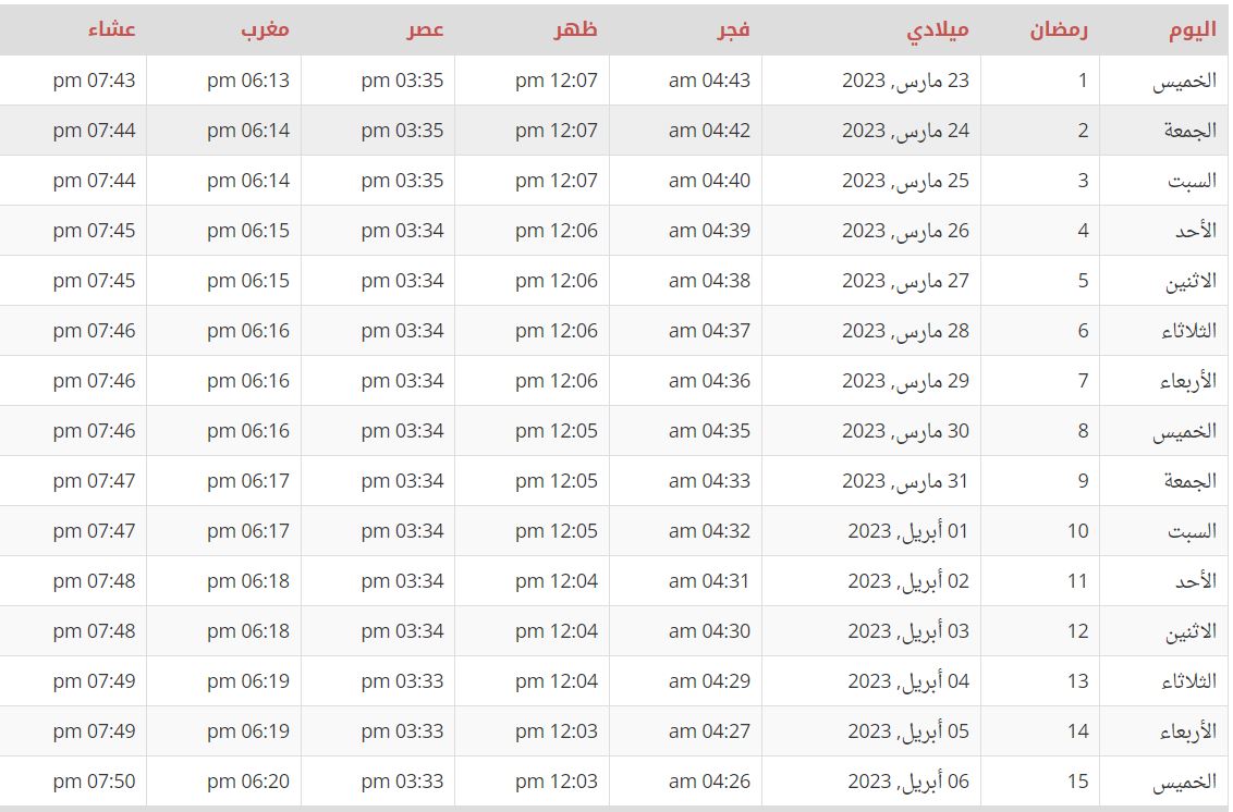 " امساكية رمضان 2023 في السعودية