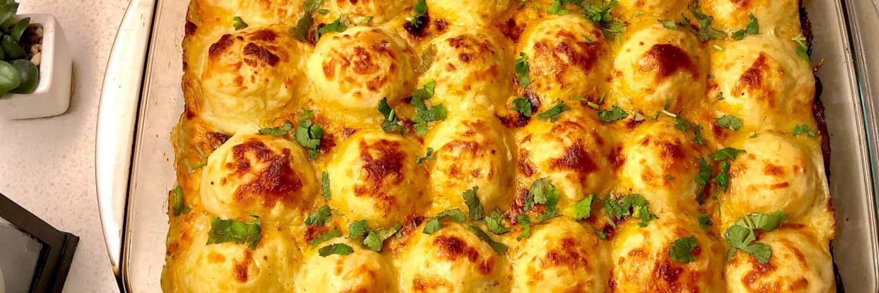 صينية كرات البطاطس بالدجاج والكريمة