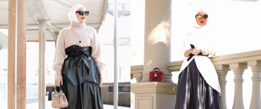 تعلمي تنسيق التنورة الجلد بطريقة مدوني الموضة المحجبات!