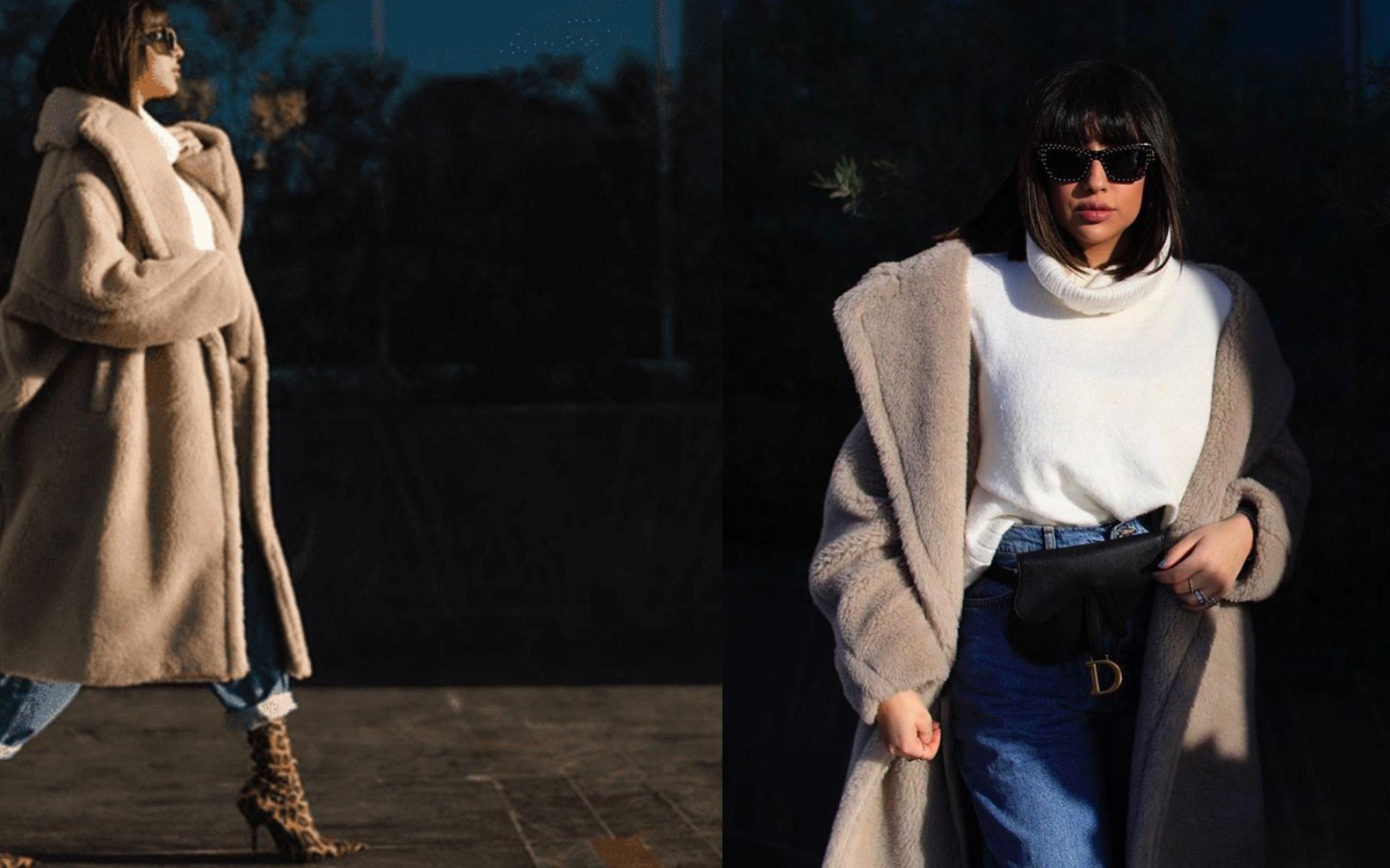 أضيفي لمسة من الجرأة على إطلالتك، جاكيت شتوي طويل نسقت معه فرح بوت بطبعة الحيوان