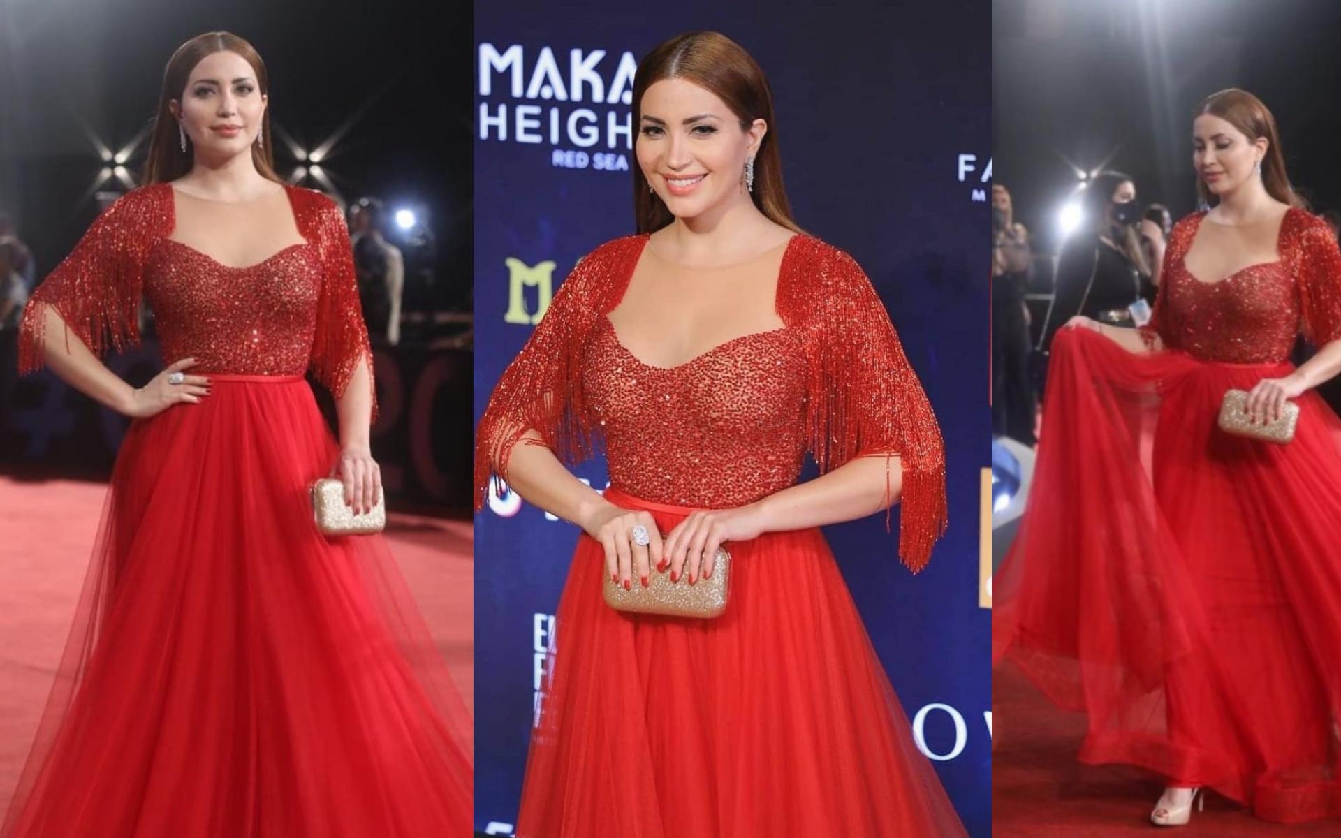 نسرين طافش من مهرجان الجونة السينمائي بإطلالة من توقيع يوسف الجسمي